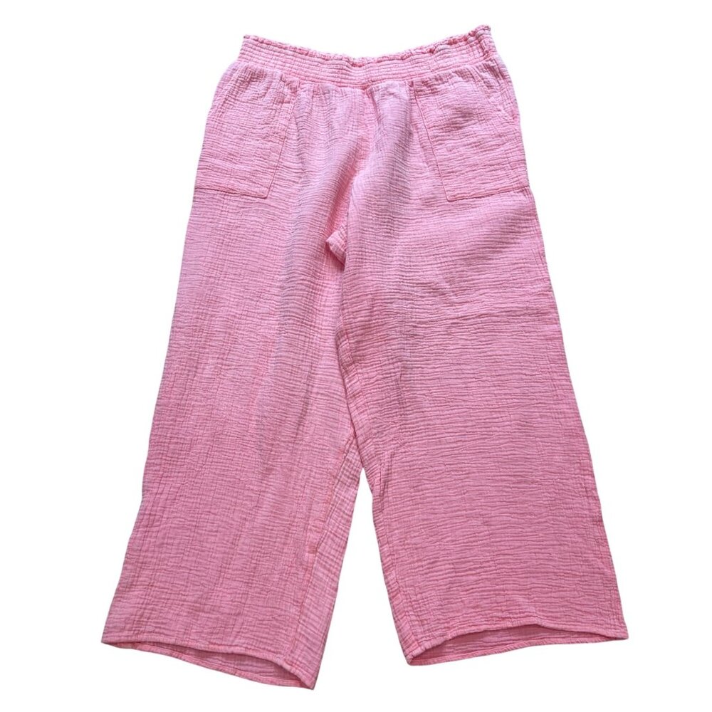 Nanette Lepore Wide Leg Waffle Pants Women's Size XL Pink Cotton Knit Loungewear